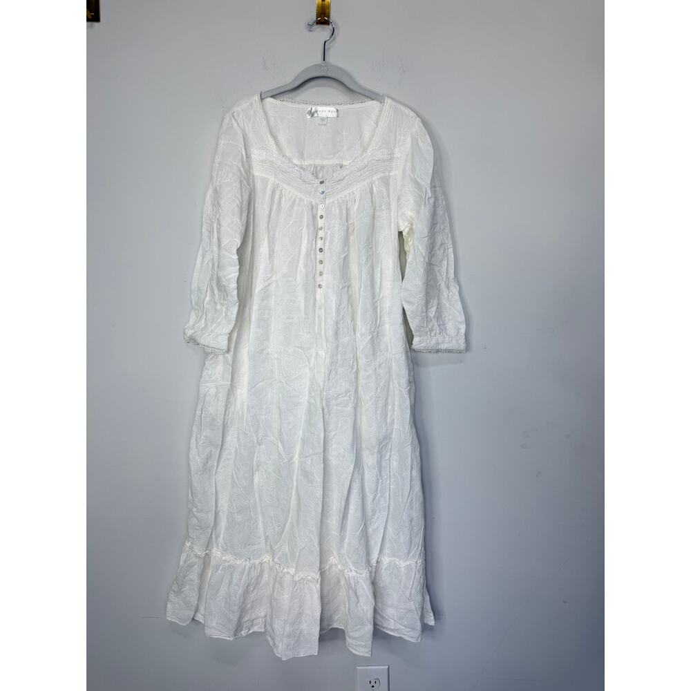 Eileen West White Cotton Long Sleeve Nightgown Size Large Nap Dress - Picture 2 of 9